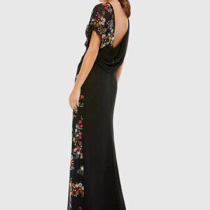 Mac Duggal Faux Wrap Multi Colored Beaded Floral Gown